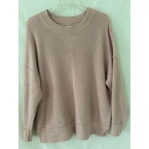 Aerie Womens XXS Mauve Pink Ribbed Knit Oversized Crewneck Pullover Sweater